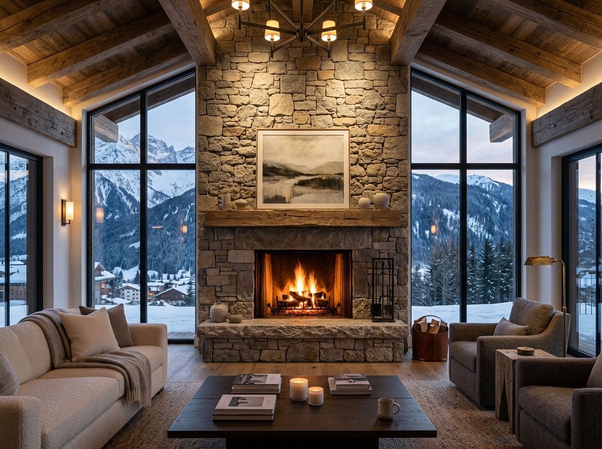 Custom outdoor stone fireplace and kitchen